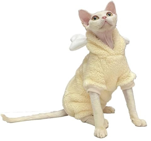 Katzenbekleidung,Katzen Kleidung, Sphynx-Katzen-Winterkleidung, warmer, weicher Polar-Fleece-Pyjama mit Mütze, süßes Flügel-Design, vierbeiniger Overall, bequemer Pullover, Katzenbekleidung(M)