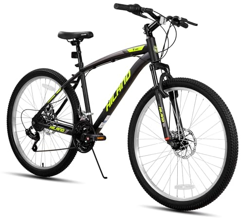 Hiland 26 Inch Mountain Bike, 18 Speed MTB with Dual Disc Brake, Mountain Bike for Men Women, High Carbon Steel Frame Bicycle, Yellow