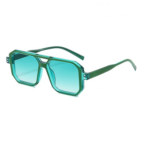 WDZAYXC Retro Sonnenbrille, Rechteckige Form, UV400 Schutz, Unisex-Erwachsene, Vintage 70er Jahre Design mit Doppelbrücke (Grün)