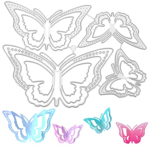 HJZHII 4 Stück 3D Schmetterling Metall Stanzformen, Schmetterlingsrahmen | Metallische Schmetterlings Stanzschablone DIY Kartenherstellung Scrapbooking oder Vinyl Aufkleber