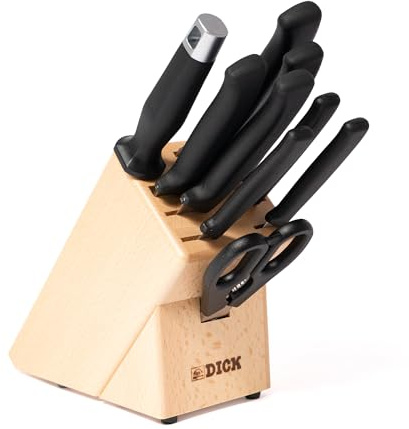 F. DICK ProDynamic Messerset im massiven Buchenholz-Messerblock – 7 Messer, Wetzstahl, Küchenschere – Profi-Küchenset ergonomisch & langlebig – Made in Germany
