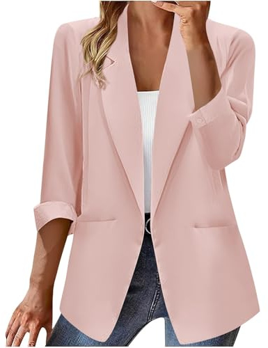 Elegantes Outfit Damen Komplett,Einfarbig Blazer Damen,Blazer Women Große Größen,Outfit Hochzeitsgast Frauen,Business Outfit,Damenjacken Frühjahr Sommer 1-2-rosa XXL