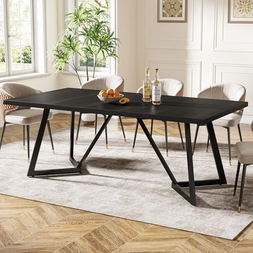 Tribesigns Tavolo da pranzo da 180 cm per 6-8 persone, moderno tavolo da pranzo con struttura in metallo, tavolo da cucina rettangolare per sala da pranzo a casa (nero)