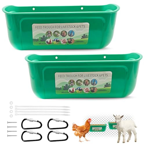 2 Pack Chicken Water Dispenser, Hanging Chicken Fence Feeder Duck Feeder Plastic Poultry Feeders with Clips Tool for Coop, Farm, Barn