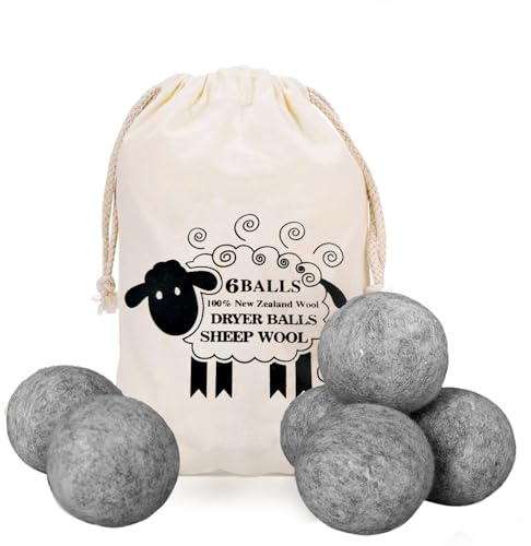Tumble Dryer Balls Pack of 6, Reusable Cotton Wool Dryer Balls Natural Fabric Softener Pet Hair Remover Washing Machine Reduces Clothing Wrinkles Saves Drying Time (Dark Grey - 7 cm)