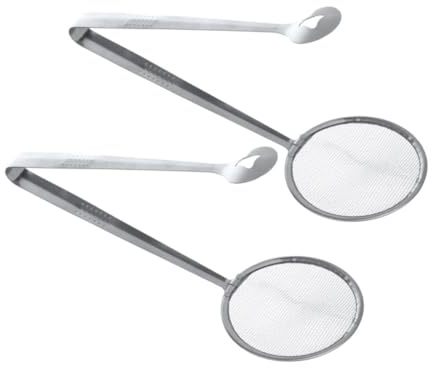 DOITOOL Pinzas Multifuncionales de Acero Inoxidable Cuchara y Malla Gruesa Filtro para Aceite y Colador 2 Piezas Aptas para Freír Ensaladas y Barbacoas