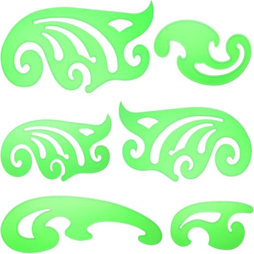 Zheigaoxea Lot de 6 règles courbes françaises en plastique, courbes françaises multifonctions pour dessin, 6 tailles de gabarit de bande dessinée (vert)