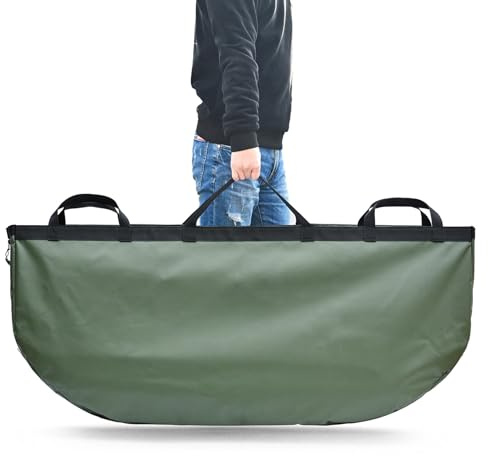 Fockety Große Karpfen-Angeltasche, Robustes PVC-Material mit 6 Verstärkten Griffen, Geräumiger Fischträger für das Europäische Karpfenangeln Im Süß- und Salzwasser (Green)