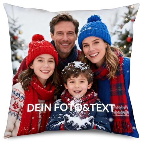 JONZIN Personalisiertes Kissen mit Foto, Doppelseitig Bedruckt (35/40/45/50cm), Individueller Foto-Kissenbezug, Personalisierte Geschenke für Paare & Familie