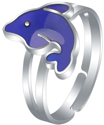 Abaodam Delfin Stimmungsring Thermochrom Farbwechsel Offener Fingerring Cartoon Motiv für Mädchen und Damen Freizeit und Schule