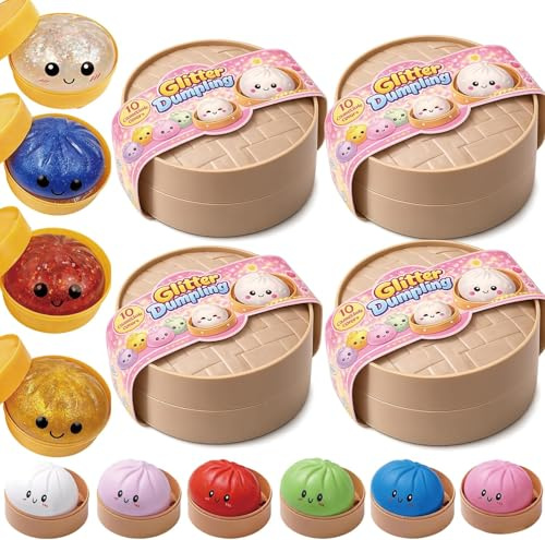 Glitter Dumpling Squishy Mystery,Dumplings Squishy mit Dampfgarer,Stressabbau-Spielzeug für Erwachsene Ideal als Partygeschenk oder für die Goodie Bag Zufällige Farbe (Random-4pcs)