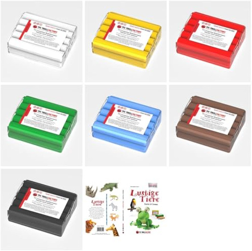 TFC Troll Factory Modelliermasse 7 x 500 g mehrfarbig mit Buch: Mein tolles Knetebuch | Knetmasse Set für Figuren, Skulpturen, Reliefs, Basteln | Buch mit Anleitungen