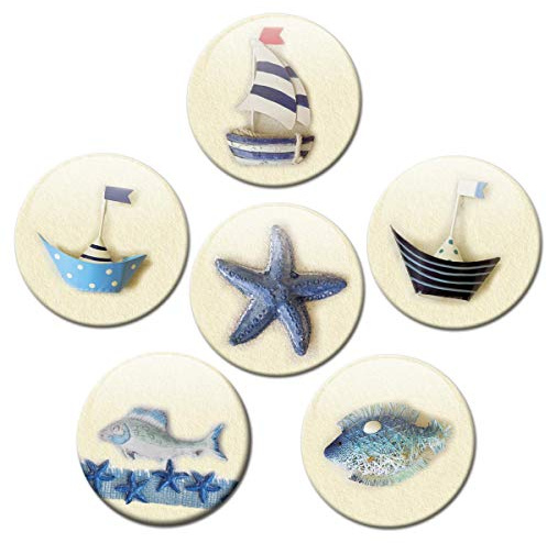 Kühlschrankmagnete Maritime Dekoration Blau 6er Deko Geschenk Set Magnete Strand Meer lustig für Frauen Freundin stark groß 50mm rund