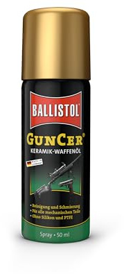 BALLISTOL 22165 GUNCER Keramik-Waffenöl, -40 bis 210 °C, 50 ml Spray | Flüssiges Waffen-Sprühöl, Temperaturbeständige Waffenpflege, Schmiermittel, Korrosionsschutz, ohne Zusätze, Jäger, harzfrei