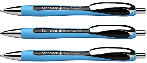 SCHNEIDER Kugelschreiber, einziehbar, Slider Rave XB, Viscoglide, große Spitze, Schwarz, 3 Stück