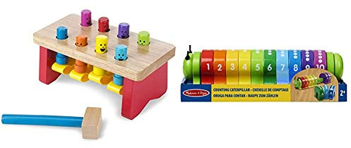 Melissa & Doug Deluxe Pounding Bench & Counting Caterpillar | Developmental Toy | Motor Skills | Problem Solving | 2+ | Gift for Boy or Girl