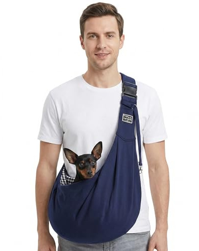 ALLSOPETS Borsa da Viaggio per Cani Borsa per Gatto Piccola Taglia con Tasca Portaoggetti Marsupio per Cane Borsa Portatile per Trasportini per Animali per Cani o Gatti Piccola (Blu Mezzanotte)