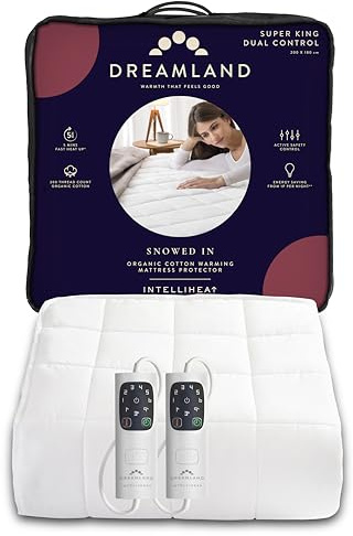 Dreamland Protège-Matelas Chauffant en Coton Bio pour lit Super King Size 200 x 180 cm