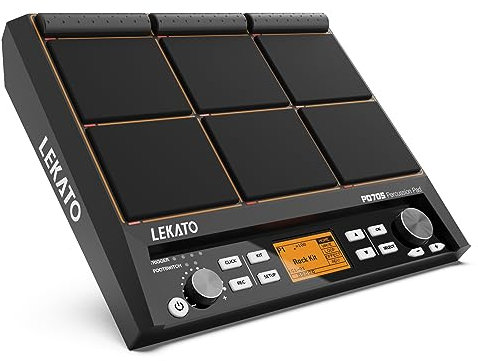LEKATO Percussion Sampling Pad, Drum Sample Pad Set mit 9 anschlagdynamischen Drum Pads, Percussion Pad Strike Multipad mit über 600 Sounds, Display, USB MIDI, AUX, Looper, Triggering-Eingänge