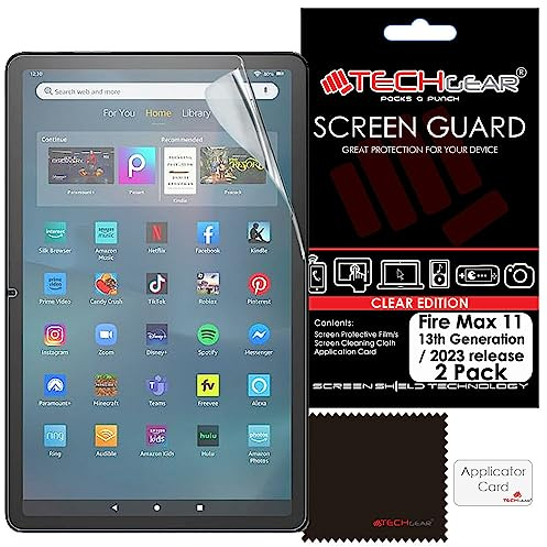 TECHGEAR 2 Stück Displayschutz für Amazon Neue Fire Max 11 Tablette (2023 Veröffentlichungs / 13. Generation) - Ultra Klare Schutzfolie mit Reinigungstuch + Applikationskarte