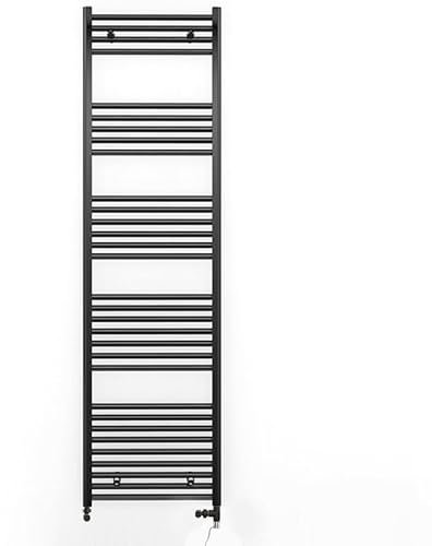 Myhomeware 500mm Wide Black Dual Fuel Electric Radiator Bathroom Towel Rail Radiator With Thermostatic and Standard Electric Element UK (500 x 1800 mm (h), Standard Electric Element)