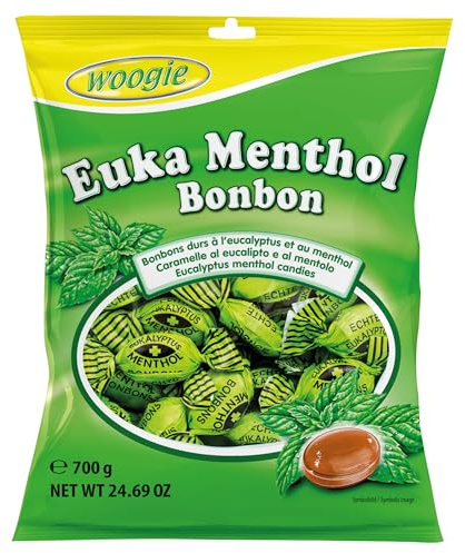 Woogie Euka Menthol Bonbons 700g – Hartkaramellen mit Eukalyptus & Menthol – Wohltuend für Hals & Atemwege – Extra frisch bei Erkältung & Husten – Großpackung
