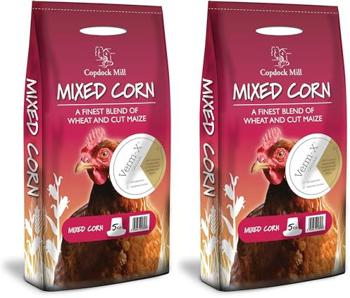 Copdock Mill Mixed Corn Chicken Feed with Verm-X 5kg - Poultry Food with Wheat & Maize - Verm-X Herbal Wormer - Suitable for Ducks, Geese & Bantams (Pack of 2)