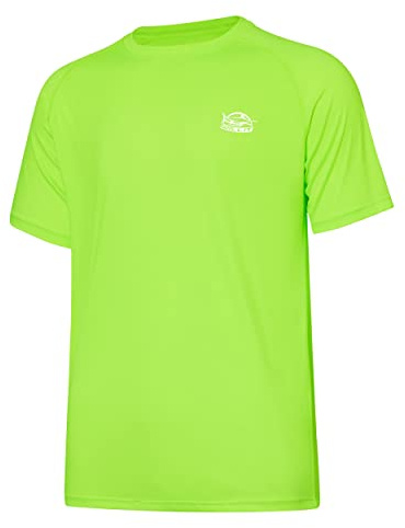 WILLIT Herren UV Shirt UPF 50+ Sonnenschutz Schwimmshirt Schnelltrocknend Leicht Kurzarm Atmungsaktiv Rashguard T-Shirt für Outdoor Angeln Surfen Wandern Laufen Fluoreszierend Grün XL
