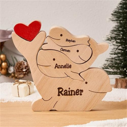 Personalisiertes Walfamilie aus Holz mit 2–10 Familiennamen, We Are One, personalisiertes Puzzle für Familienmitglieder, Heimdekoration, Mama Großmutter
