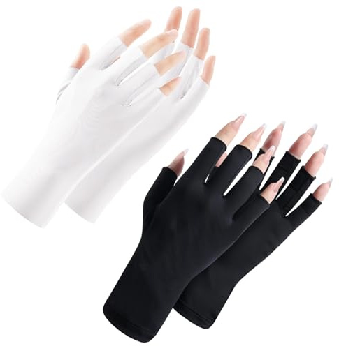 SSKHE Guantes de Protección UV Para Uñas,2 Pares Guantes UV,Mujeres Guante Sin Dedos UV,para la Lámpara Uñas Cuidado Piel Proteger las Manos Los Daños UV(Blanco y Negro)