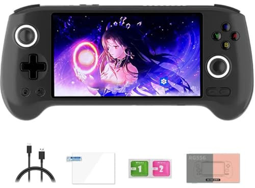 RG556 Retro Handheld Game Console, Android 13 Unisoc T820 5.48-inch AMOLED Screen Support WiFi Video Games Player for Adults Kids (4+128G)