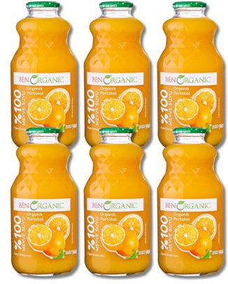 BenOrganic Juice 6 x 946ml Glass Bottles, Organic Juices, Sugar and Additives Free - Not from concentrate (One Size, Orange)