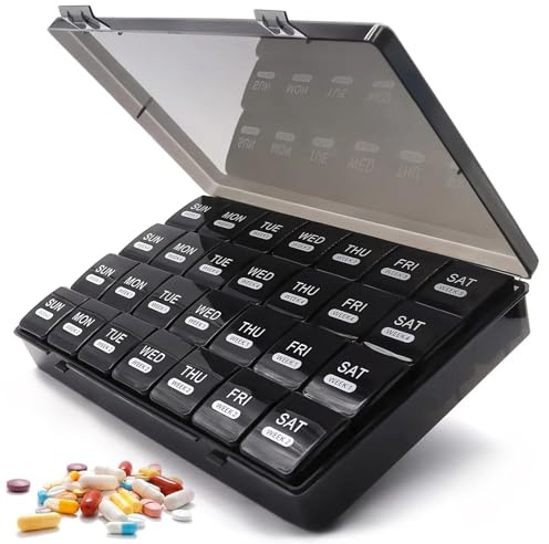 Eastrise Large Monthly Pill Box Organiser-28 Day Travel Medicine Box | Spacious Medicine Storage for Vitamins & Meds, Family Daily Supplement Container (Black)