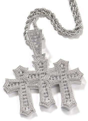 GBTROEY Iced out Anhänger Cubic Zirkonia Kreuz Anhänger Halskette Mit Seilkette, Trendy Hip Hop Shiny Cross Anhänger Halskette Punk Style Schmuck Für Männer Frauen