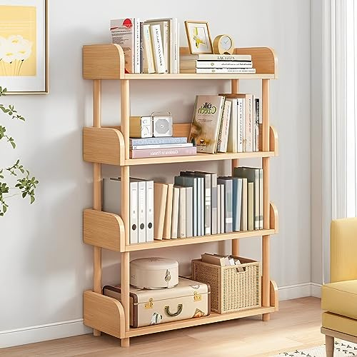 OSCHF offenes Bücherregal mit 4 Ebenen, Eiche | Modernes Holzregal mit Kantenschutz, Massivholzrahmen, für Wohnzimmer, Arbeitszimmer und Büro