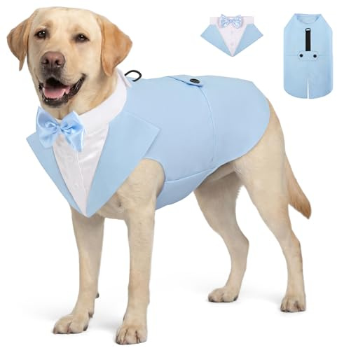 AOFITEE Hunde-Smoking mit Halstuch, Hunde-Kostüm für Hochzeit, Weihnachten, Halloween, mit Kragen mit abnehmbarer Fliege, für große Hunde