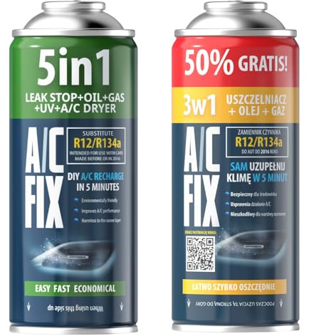 AC FIX 5in1 - Kältemittel R134a + 3in1 R134a XL 470 g für Auto Klimaanlage mit Öl, Dichtungsmittel, UV-Farbstoff, Trocknungsmittel - Schützt den Kompressor