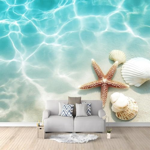Fotomurales Decorativos Pared Estrella de Mar 3D Mural Autoadhesivo Pared Tema del Mar Papel Pintado Tela de Seda Papel Tapiz Panorámico 200x140 cm B-0108