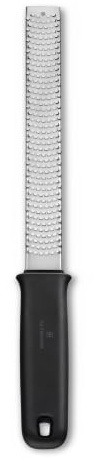 Victorinox Rallador Zester, 20 cm, Acero Inoxidable, Mango Negro | Ideal para cítricos, chocolate y quesos duros con pie de silicona antideslizante y protector de hoja. Swiss Made