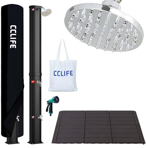 CCLIFE Soldusch 40 l med plastgolv, handdusch och shoppingväska solträdgård dusch pooldusch regndusch utomhusdusch trädgård dusch varmt vatten