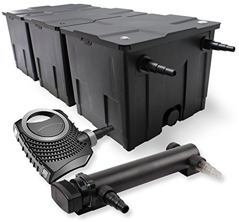 SunSun Komplettset: CBF-350C Teichfilter bis 90000 L Teichfilteranlage als Durchlauffilter, NEO10000 SuperECO Teichpumpe 10000l/h 80W, CUV-336 Teichklärer UVC Klärer mit 36W