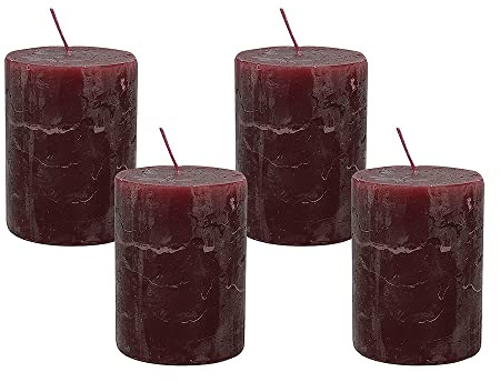 4 Rustic Stumpenkerzen Premium Kerze Dunkelrot 6x8cm - 28 Std Brenndauer