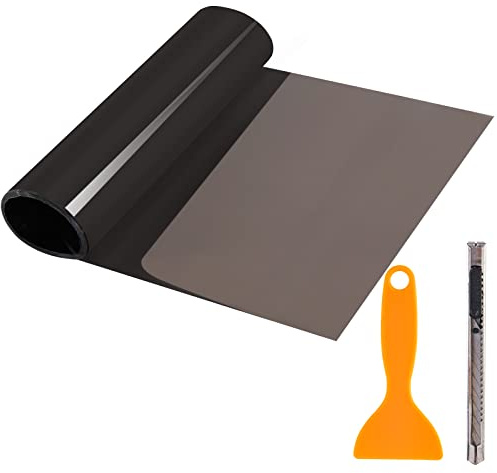 Car Headlight Taillight Tint Film, 2PCS 12 by 48 inch Self Adhesive Smoke Fog Light Vinyl Film Sheet Chameleon Sticker with Squeegee and Cutter (Light Black)