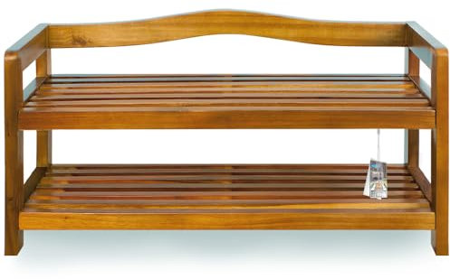 CASARIA® Shoe Rack | Up to 80kg | 2 Tiers | Solid Acacia Wood | Rustic Design | Hallway, Bathroom, Kitchen Shoe Boot Footwear Storage Cabinet | Dark Brown | 74 x 26 x 42cm