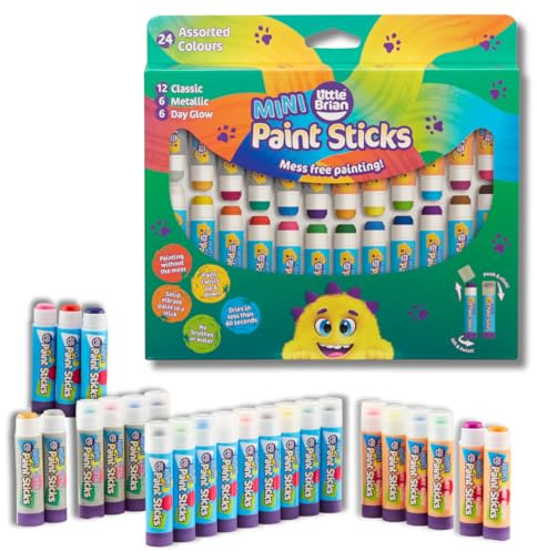 Little Brian Mini Paint Sticks For Kids - 24 Pack Assorted Colours - Little Hands, Mess-Free, Easy Clean Up, Fast Drying Action, Vibrant Colours, Multi-Surface, Twist & Paint