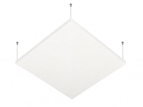 Panneau phono-absorbant ignifuge R ROSTAGNO 100x100x4 cm, marquage CE, finition en TISSU DÉMONTABLE et lavable - Positionnement suspendu au plafond avec câbles réglables (BLANC)