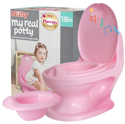 Nuby - My Real Potty - Orinal Bebe Realista con Sonido de Descarga y Pilas incluidas - WC Bebe con Reductor WC Niños - Vater Para Niños +18 meses - Tapa Abatible - Antisalpicaduras - Rosa - Con Tapa