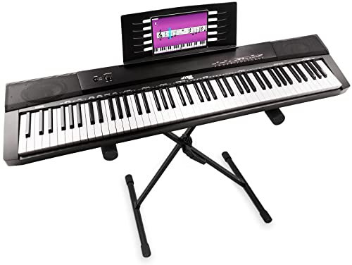 MAX KB6 E Piano 88 Tasten, Set, Stage Piano Keyboard mit Ständer, Anschlagdynamik, USB Midi Anschluss, Sustain Pedal, Digital Piano, E Klavier, Studio Midi Keyboard - Schwarz