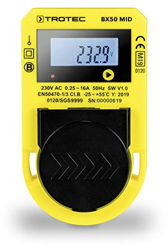 TROTEC Stromzähler für Steckdose BX50 MID – Messgerät Stromverbrauch – Messbereich 57,5 bis 3.680 W, Anzeige in Watt, Volt, Ampere, Wirkleistung, Leistungsfaktor, kWh, Frequenz