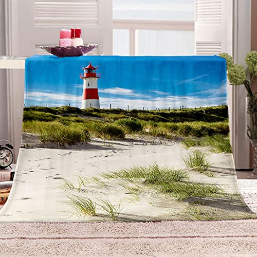 ZHHSJJ Kuscheldecke Flanell Strand-Leuchtturm 3D Decke Gedruckte Fleecedecke Weich Wohndecke Tagesdecke Dicke Sofadecke Sofa & Bett 150x200